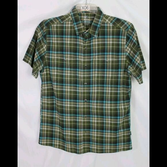 Kuhl Shirt Men’s Medium Check Short Sleeve Green Blue Lightweight Plaid Hiking - Picture 1 of 9